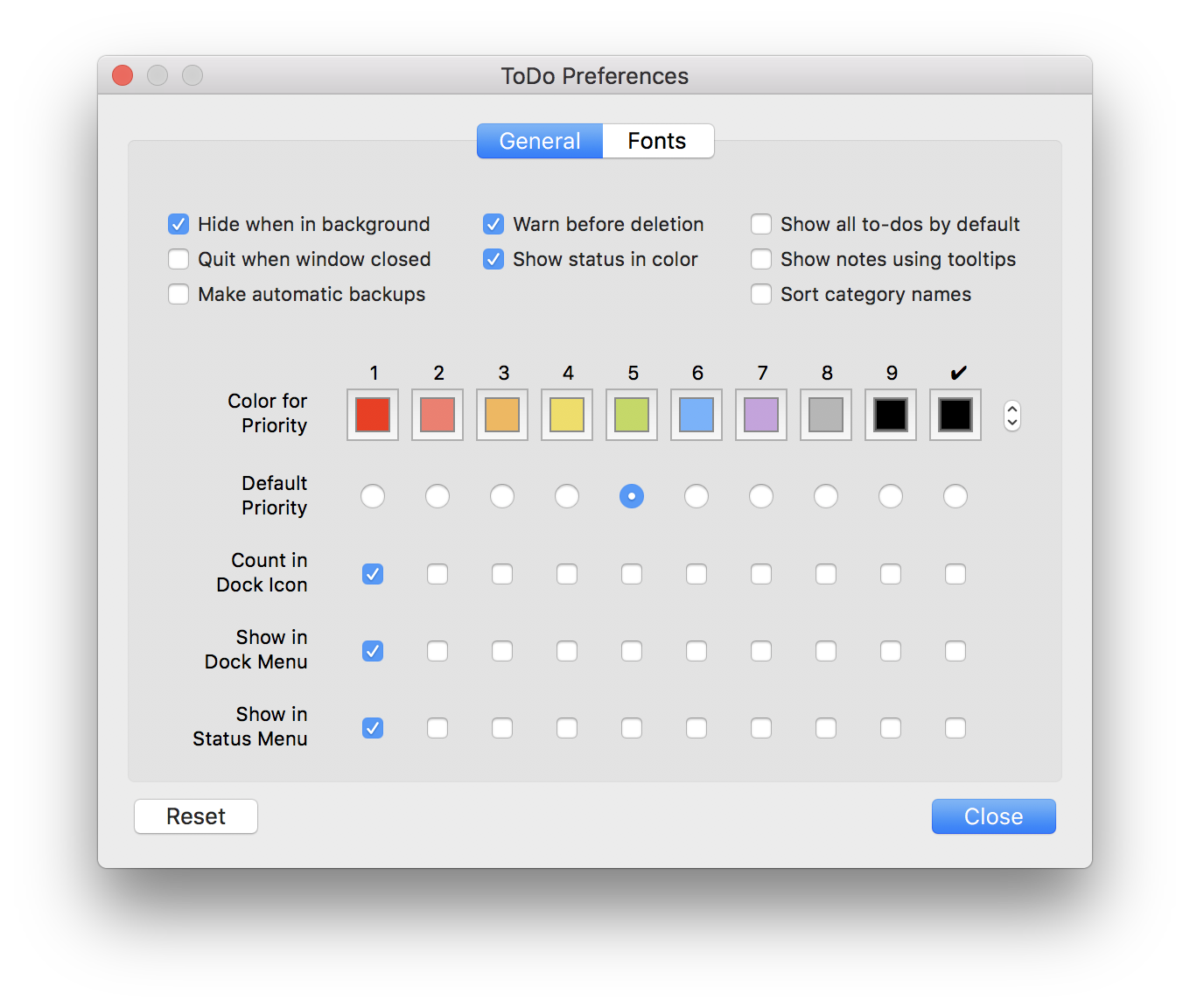 screenshot of general preferences